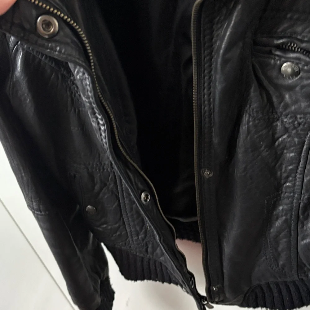 Michael Kors Black Leather Jacket with Ribbed Collar size L - Picture 5 of 9